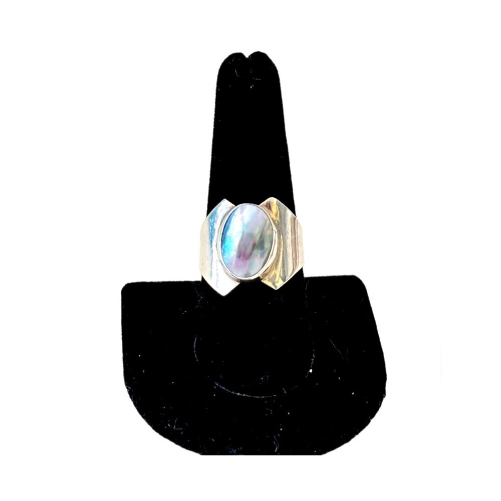 Vintage Blue Flash Moonstone Sterling Silver 925 Wrap Ring Size 9 Beautiful